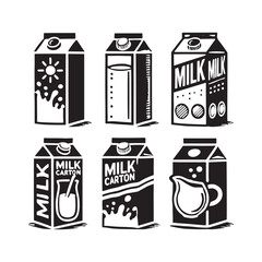 Milk Carton Black and White Vector - Milk Carton Art - Graphic Design Of Milk Carton - Illustration of Milk Carton.