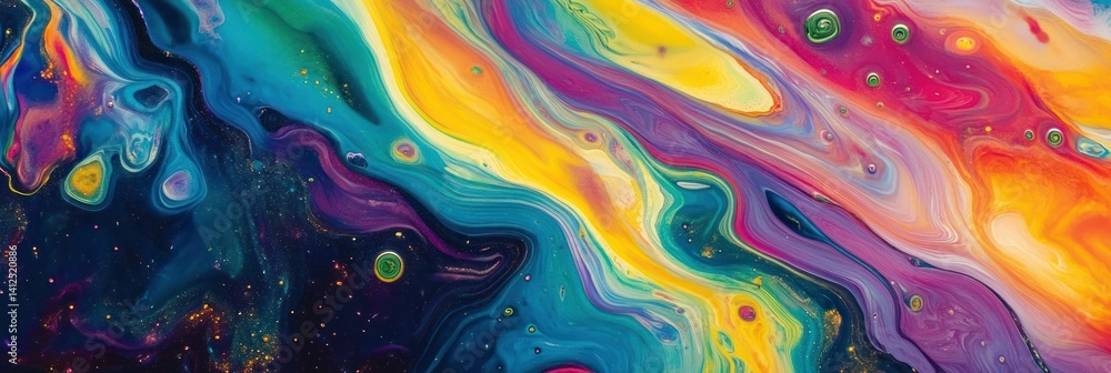 Aufkleber vibrant fluid art panorama, colorful abstract patterns merging into a dynamic display