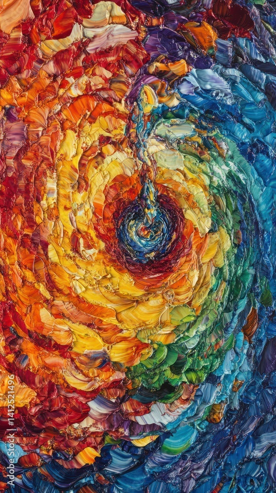 Poster chromatic vortex: an impasto rendering of intermingled hues and textural depths