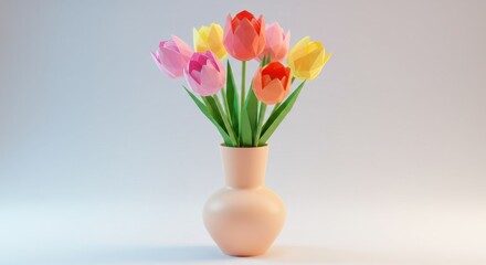 Stylized Geometric Illustration of Tulips in a Vase