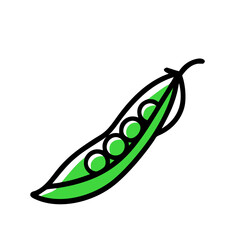 Green peas in a pod on black background illustration