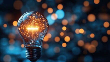 A light bulb is lit up in a green background