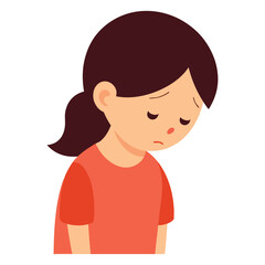 a girl with a looking down vector illustration on white background