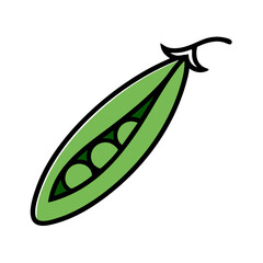 Green Peas In Pod, Simple Graphic On Black