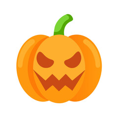 Cartoon Halloween Pumpkin with Scary Face and Isolated Black