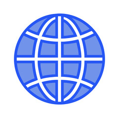 Blue globe icon with black grid lines design