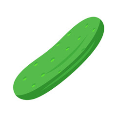 Cartoon Green Cucumber Isolated on Black Background, Healthy Food