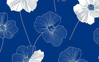 Elegant Blue and White Floral Seamless Pattern