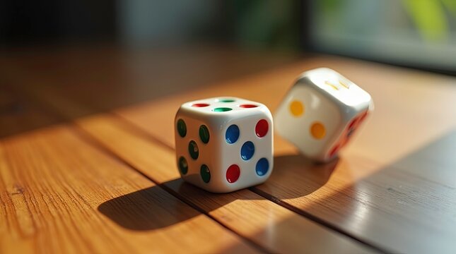 A whimsical and playful depiction of parchis dice and chips, with each piece transformed into a character with its own personality and style