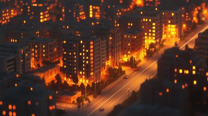 Fototapeta premium A digital low poly urban landscape at nighttime with lights
