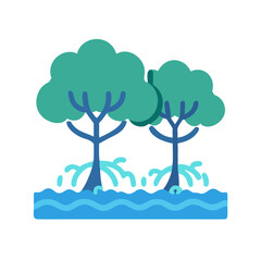 Stylized mangrove trees in water, icon on black