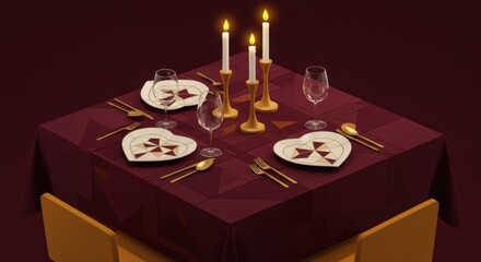Stylized Geometric Illustration of a Romantic Dinner for Two