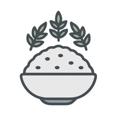 White rice bowl with green leaves illustration icon