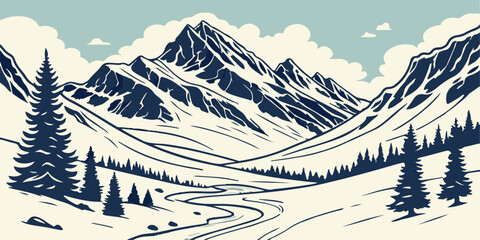 winter landscape with mountains