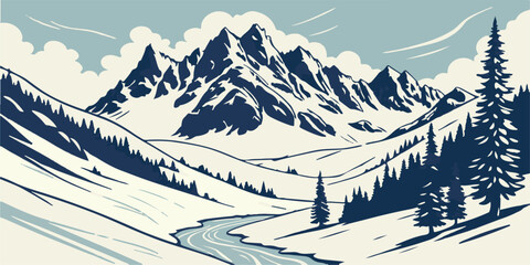 winter landscape with mountains