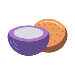 Abstract Cartoon Coconut Illustration with Purple and Orange Colors