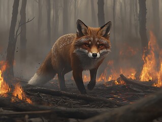 Fototapeta premium Fox in Forest Fire