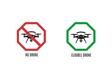 No drone zone sign. No drones icon vector.
