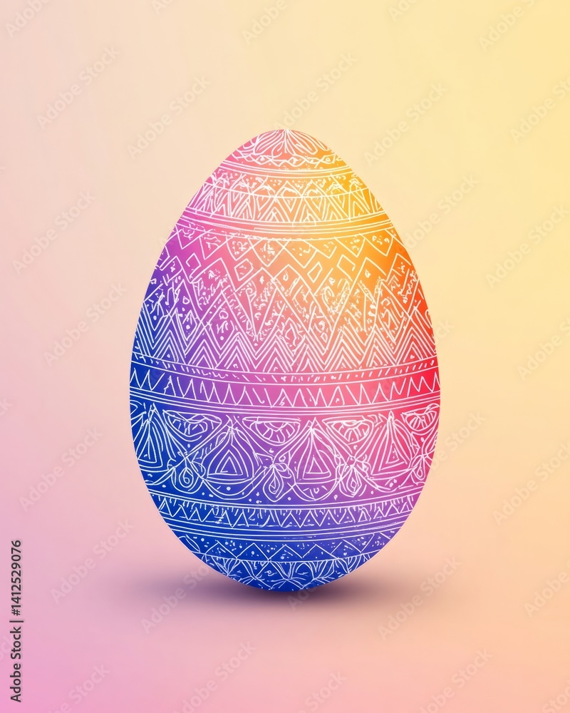 Poster minimalistic line art of a decorated paska egg with intricate patterns, soft gradient background