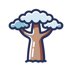 Stylized Baobab Tree Icon on Black Background