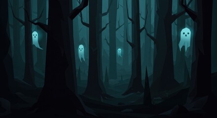 Obraz premium Creepy Stylized Forest with Glowing Spikes
