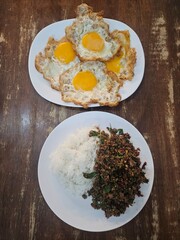 Thai Holy Basil Stir Fry Beef and Fried Eggs