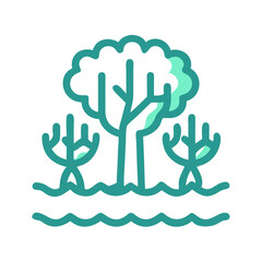 Aquatic Trees in a Teal Water Illustration