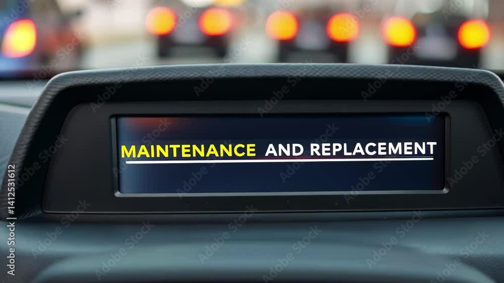 Poster dashboard display alerts for maintenance and replacement of engine lubricant to ensure vehicle perfo