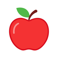 Red Apple Icon Illustration with Green Leaf on Black