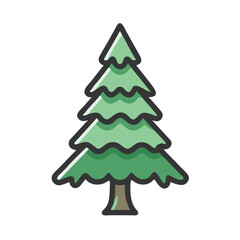 Cartoon green Christmas tree illustration isolated on black