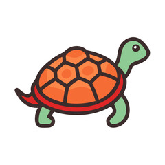 Cartoon Green Sea Turtle with Orange Hexagon Shell