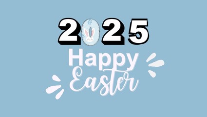 Happy Easter 2025 isolated on blue background.
