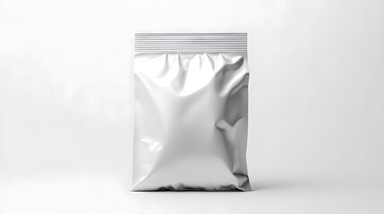 Silver foil pouch mockup, studio shot, white background, packaging design