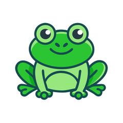 Cute green cartoon frog illustration on black background
