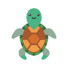 Cute Cartoon Turtle Illustration, Isolated on Black Background