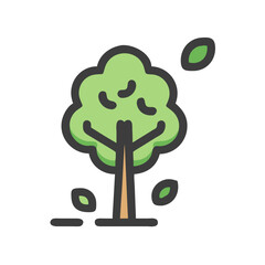 Isolated stylized tree with falling leaves on black