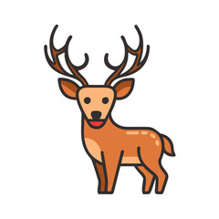 Cartoon Deer Illustration Standing on Black Background Isolated