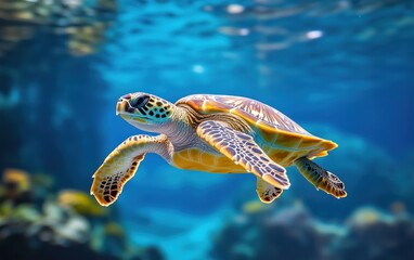 Fototapeta premium Majestic Sea Turtle in Azure Ocean Depths
