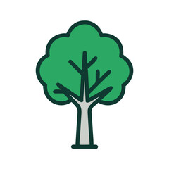 Simple Cartoon Tree Icon on Black Background Illustration
