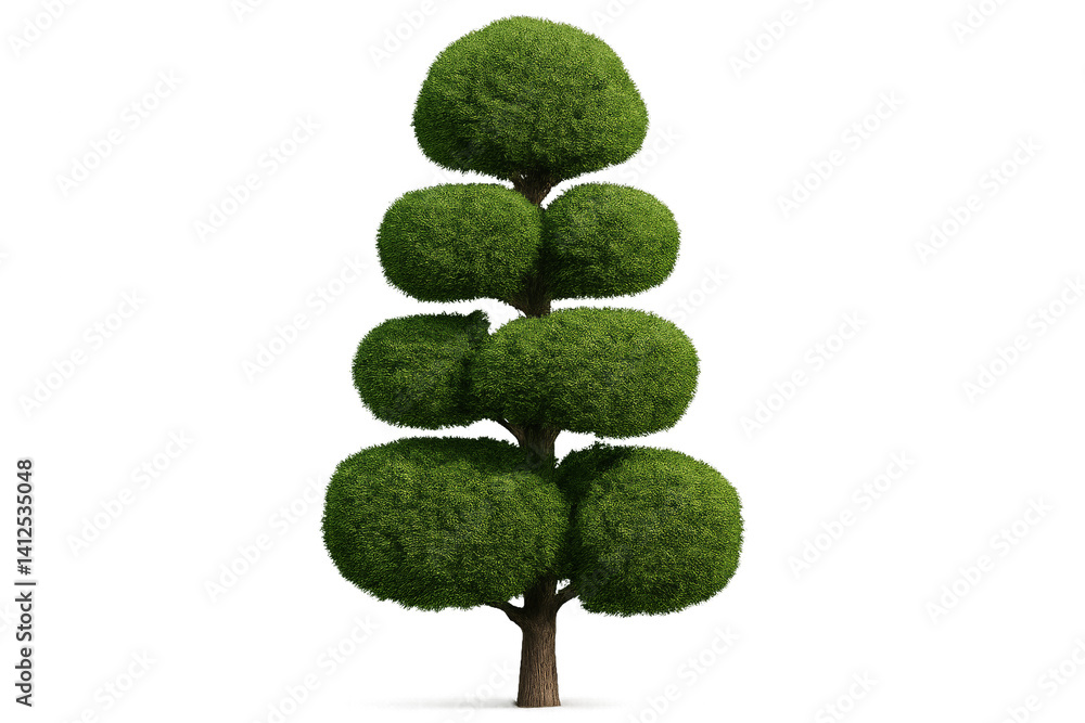 Poster unique shaped green tree with rounded foliage and a sturdy trunk in a bright setting