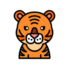 Cartoon Tiger Illustration on Black Background, Animal Icon