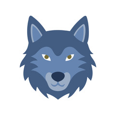 Blue Wolf Head Icon, Cartoon Style Graphic Design