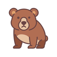 Cute Cartoon Brown Bear Sitting with Black Background