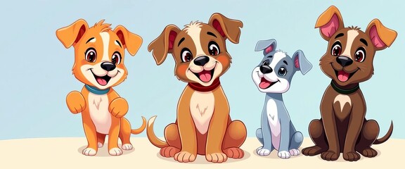 Set of adorable cartoon puppy dogs in playful poses, vector illustration,  cute cartoon,  cute animals
