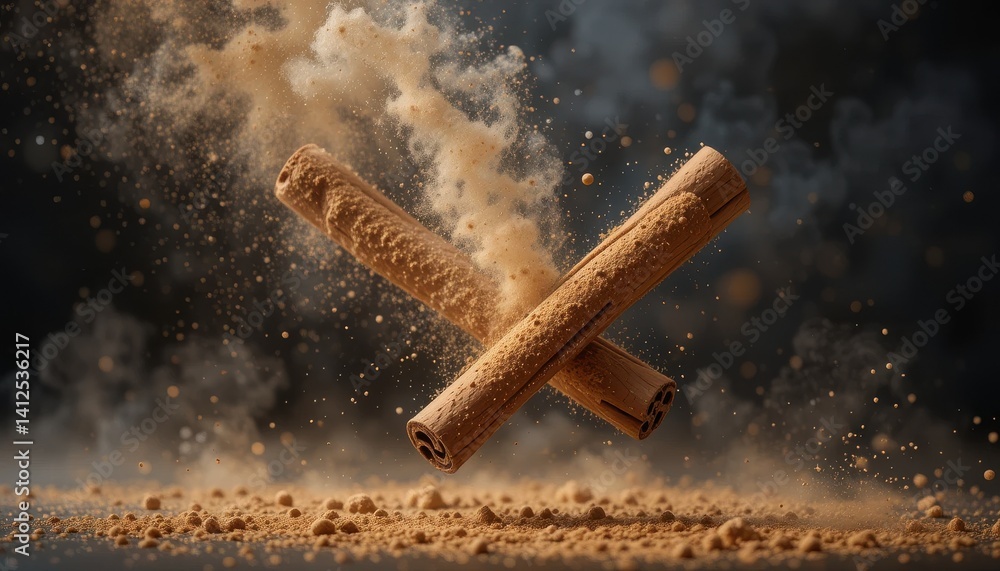 Aufkleber cinnamon sticks exploding in a dust cloud a stunning high-resolution image