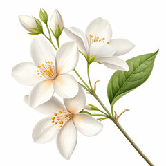 Obraz premium Jasmine 3D rendered flower perfectly isolated on a white background with soft white petals and intricate details 