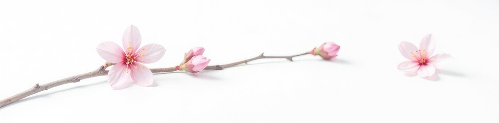Naklejka premium A single branch with a few isolated flowers on a white background, blossom, bloom, branch
