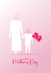 happy mother's day mother holding hand of daughter vector poster