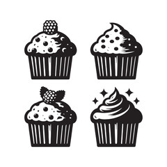 Muffin black and white Design - Minimalist Muffin Vector - Muffin Silhouette - Muffin Illustration.
