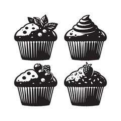 Muffin black and white Design - Minimalist Muffin Vector - Muffin Silhouette - Muffin Illustration.